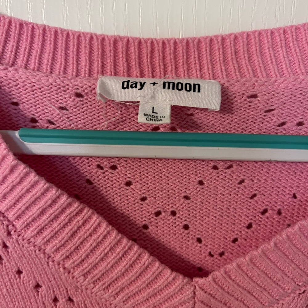 Day + Moon Pink Bow Tie Front Cropped Cardigan Coquette Knit Short Sleeve Size L - Picture 6 of 6